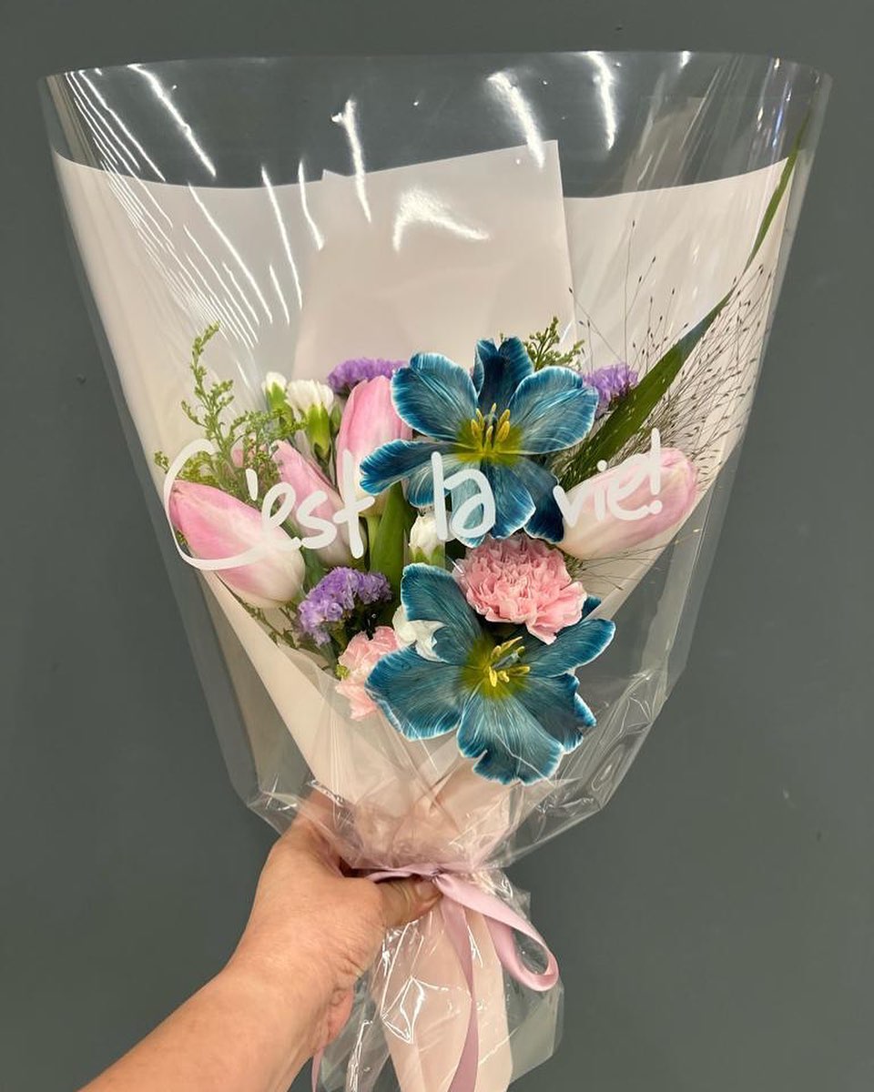 Blue and Pink Tulips Bouquet