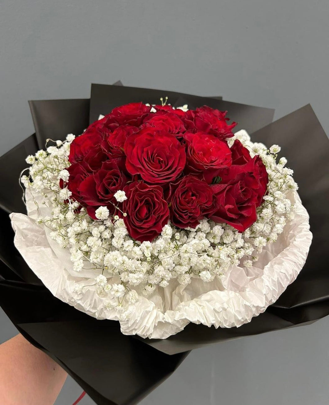 Red Roses with Baby Breath